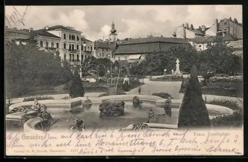AK Gmunden, Springbrunnen am Franz Josefsplatz