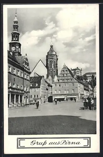 AK Pirna a. d. Elbe, Marktplatz, Rathaus