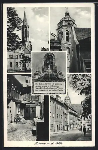 AK Pirna a. d. Elbe, Kirche, Erlenpeter, Strassenansicht