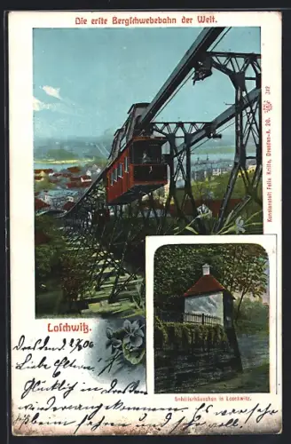 AK Dresden-Loschwitz, Bergschwebebahn, Schillerhäuschen