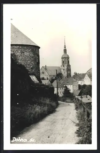 AK Dohna /Sa., Kirche, Ortsansicht