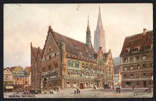 Künstler-AK Ulm a. D., Partie am Rathaus