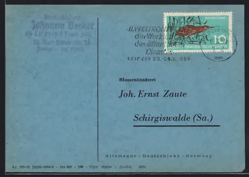 AK Leipzig, Blumenbinderei Johanna Becker, Korrespondenzkarte