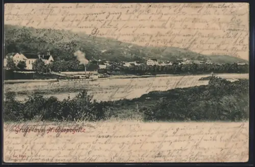 AK Dresden-Niederpoyritz, Flusspartie mit Dampfschiff