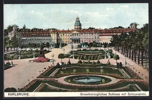AK Karlsruhe, Grossherzogliches Schloss mit Schlossplatz