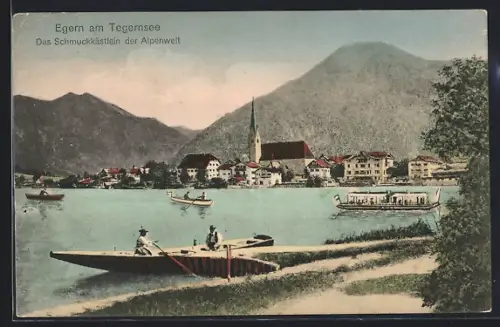 AK Egern am Tegernsee, Seeufer, Kirche, Boote