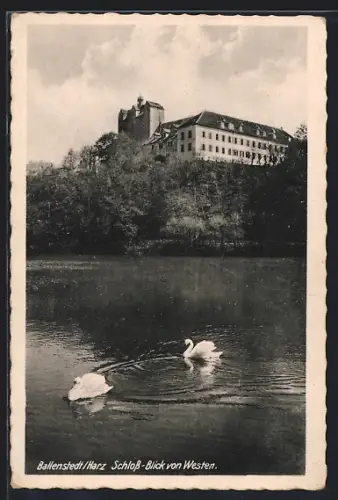 AK Ballenstedt /Harz, Schloss, Blick von Westen