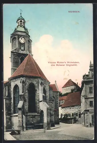 AK Meissen / Elbe, Kirche, Restaurant Vinzenz Richter`s Weinstuben