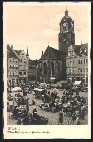 AK Meissen, Marktplatz, Frauenkirche, Wochenmarkt