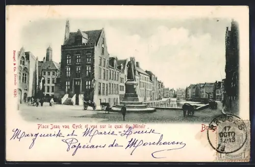 AK Bruges, Place Jean van Eyck et vue sur le quai du Miroir