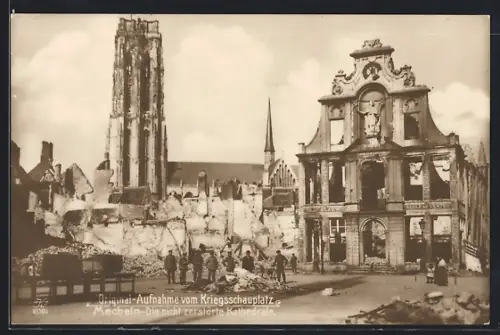 AK Mecheln, an der unzerstörten Kathedrale