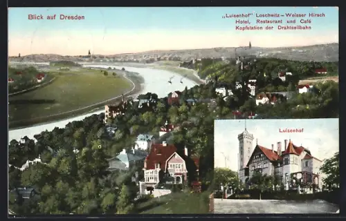 AK Dresden-Weisser Hirsch, Hotel Restaurant Luisenhof, Kopfstation der Drahtseilbahn