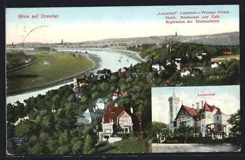 AK Dresden-Weisser Hirsch, Hotel Restaurant Luisenhof, Kopfstation der Drahtseilbahn