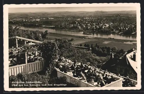 AK Dresden-Loschwitz, Schwebebahn Gaststätten, Blick von den Terrassen nach dem Erzgebirge