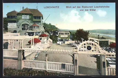 AK Dresden-Loschwitz, Blick auf das Restaurant Loschwitzhöhe und das Elbtal