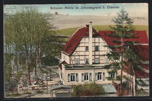 AK Dresden-Briesnitz, Gasthaus Schonermühle im Schonergrund
