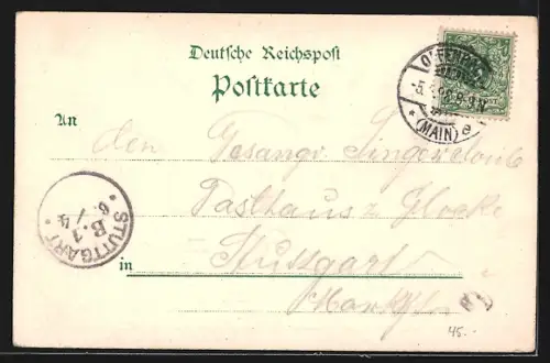 Lithographie Offenbach / Main, Markt, Aliceplatz mit Krieger-Denkmal, Kunstgewerbeschule