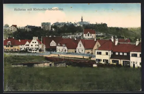 AK Dresden-Hellerau, Ortsansicht mit Klotzsche-Alberhöhe