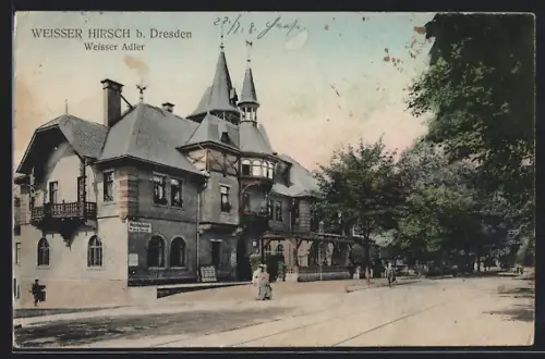 AK Weisser Hirsch b. Dresden, Hotel Weisser Adler mit Strassenpartie
