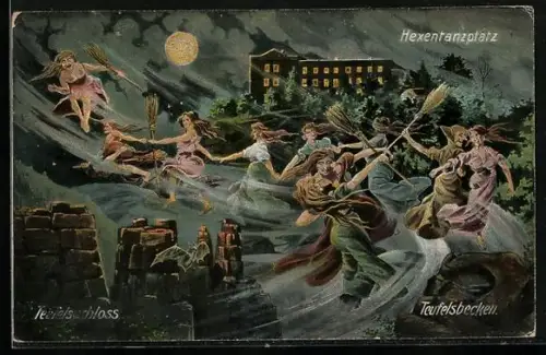 Künstler-AK Thale, Hexentanzplatz, Teufelsschloss, Teufelsbecken