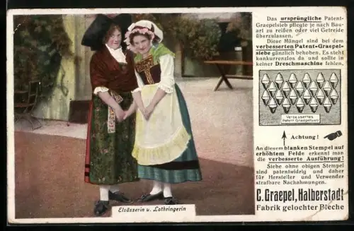 AK Reklame für Patent-Graepelsieb, Elsässerin und Lothringerin in Tracht