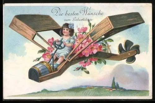 AK Mädchen im Holzflugzeug
