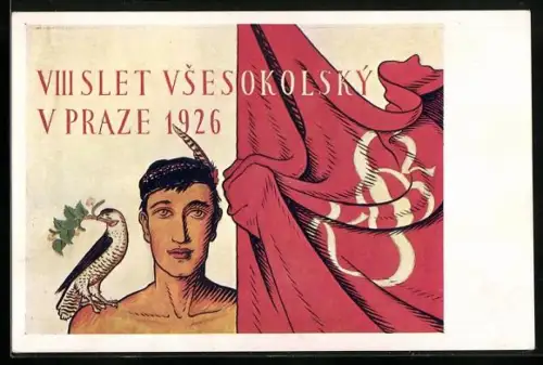 AK VIII Slet Vsesokolsky v Praze 1926, Turner mit Fahne