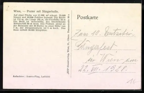 AK Wien, Prater mit Sängerhalle, Luftbild