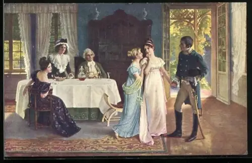 AK Mann in Uniform sagt auf Wiedersehen zu seiner Geliebten