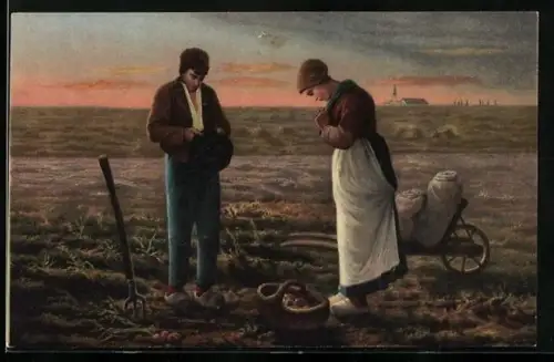 AK Betende Bauern auf einem Feld, Kartoffeln, Landwirtschaft