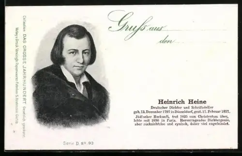 AK Portrait Schriftsteller Heinrich Heine in elegantem Jackett