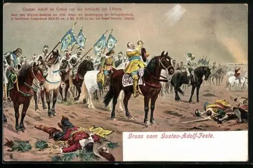 AK Lützen, Gustav Adolf von Schweden im Gebet vor der Schlacht