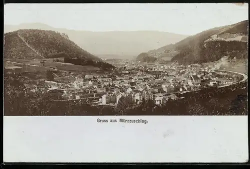 AK Mürzzuschlag, Ortspanorama vom Berg aus gesehen