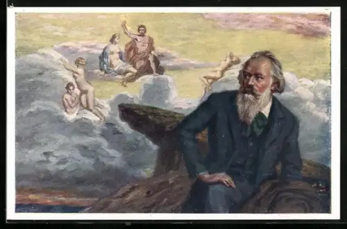 AK Komponist Johannes Brahms betrachtet die Götter am Himmel
