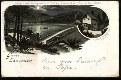 Lithographie Gebweiler, Lauchensee aus der Vogelschau, Wirtshaus zum Lauchensee