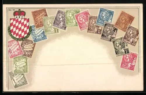 AK Monaco, Briefmarken mit Wappen