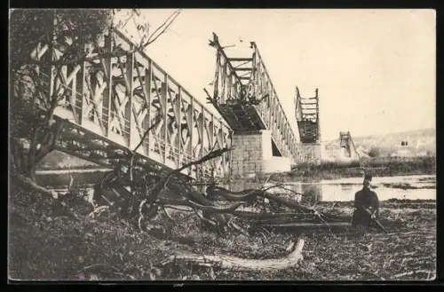 AK Semlin, Eisenbahnbrücke Semlin-Belgrad