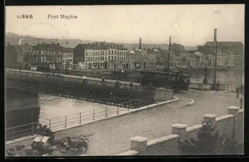 AK Liége, pont Maghin, Strassenbahn