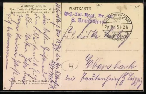 AK Cirey, deutsche Soldaten auf dem Marktplatz und vor der Kirche 1915