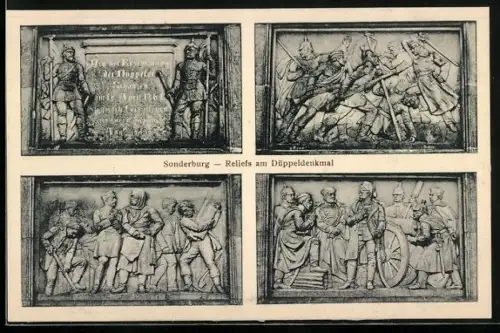 AK Sonderburg, Reliefs am Düppeldenkmal