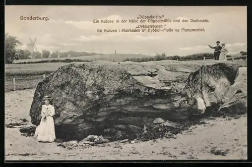 AK Sonderburg, Düppelstein, Ein Koloss in der Nähe der Düppelmühle und des Denkmals
