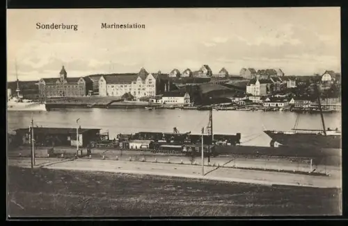 AK Sonderburg, Hafen mit Artillerieschule und Kaserne