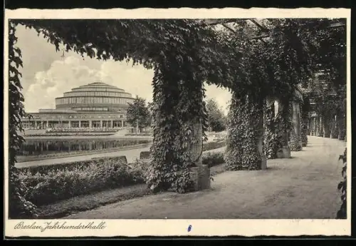 AK Breslau, Jahrhunderthalle mit Laubengang