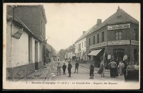 AK Hersin-Coupigny, La Grande-Rue - Magasin des Mineurs