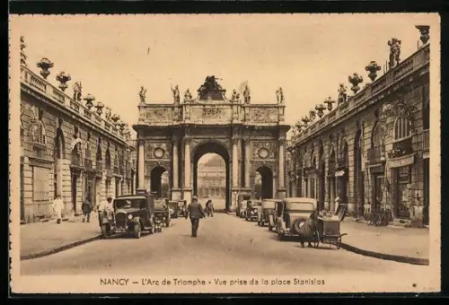 AK Nancy, L`Arc de Triomphe, Vue prise de la place Stanislas