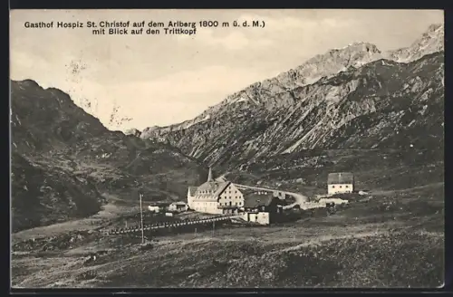 AK St. Christof am Arlberg, Hospiz, Inh. O. Troier, mit Blick auf den Trittkopf