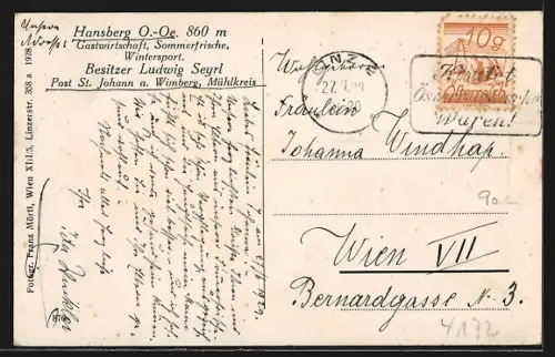 AK St. Johann am Wimberg, Hansberg, Gastwirtschaft v. Ludwig Seyrl