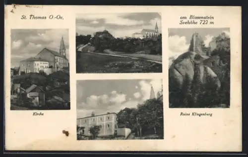 AK St. Thomas /O.-Oe., Teilansichten, Kirche, Ruine Klingenberg