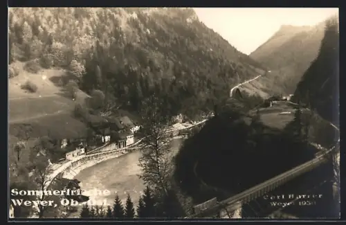 AK Weyer /Ob.-Öst., Flusspartie mit Eisenbahnbrücke