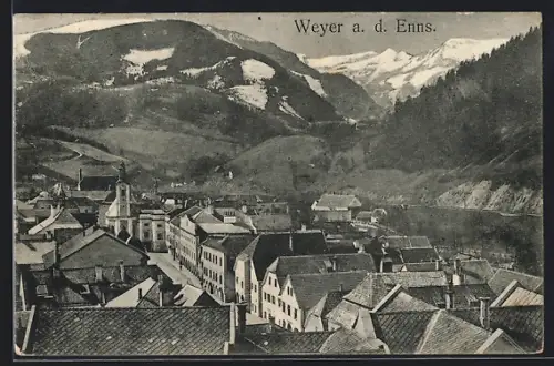 AK Weyer a. d. Enns, Teilansicht mit Berglandschaft